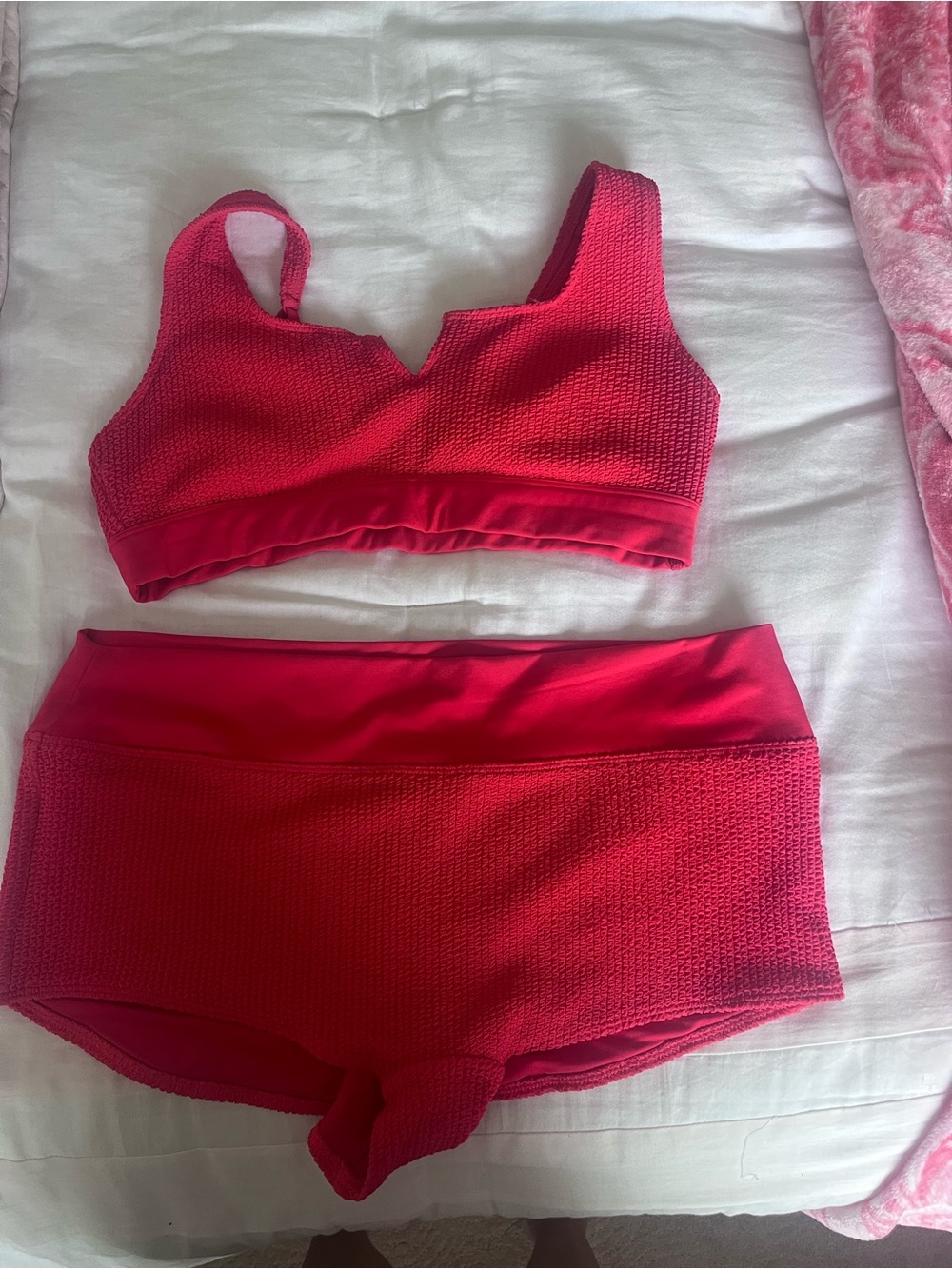 PINK Victoria's Secret Gym to Swim sports bra and boy short set.
